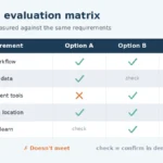Software evaluation matrix comparing options against business requirements